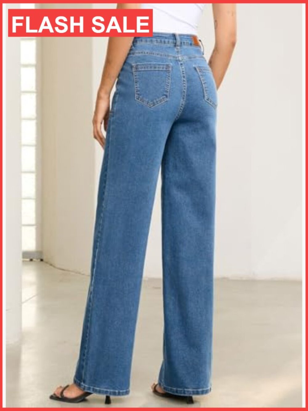 High Waisted Wide Leg Jeans Stretchy Baggy Denim Pants - Picture 2 of 7